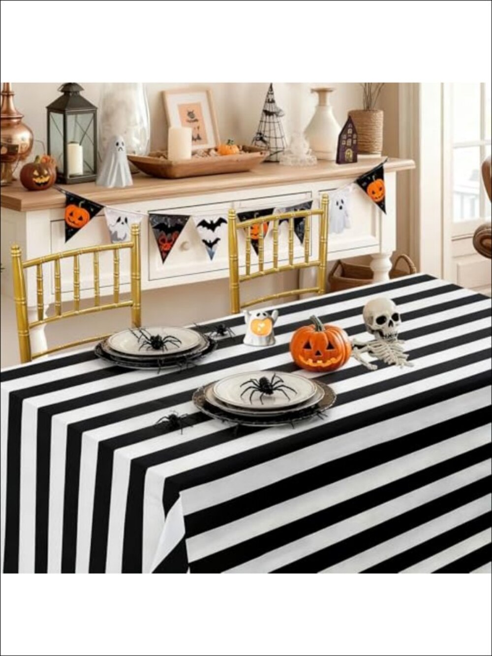 2 Pk Waterproof Striped Tablecloth 57x84 Inch Polyester Cover